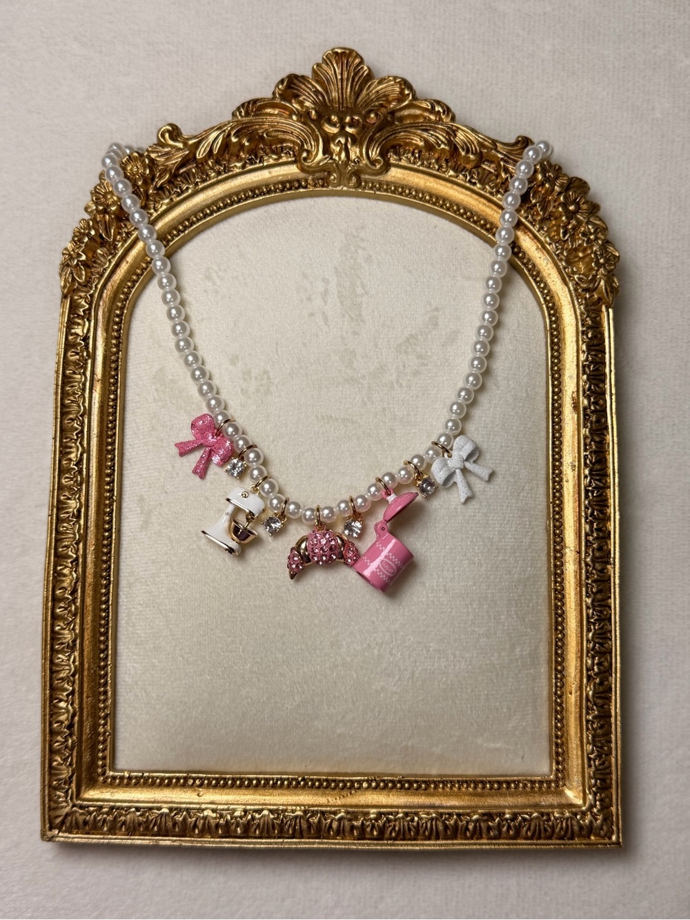 Betsey Johnson Pearl Baking Charm Necklace Pink Sugar Mixer NWT